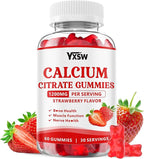 Calcium Citrate Gummies 1200mg, Chewable Calcium Supplement for Women & Men, Sugar Free Calcium for Bone, Muscle & Immune Support, Gluten Free, Vegan, Non-GMO, Strawberry Flavor, 60 Count