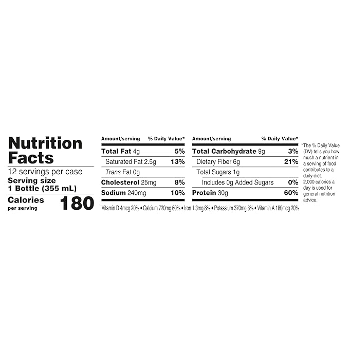 Oikos Protein Shake, Chocolate, 30g High Protein Drinks, Shelf Stable, Ready to Drink, 5g Prebiotic Fiber, 12 fl oz Bottle, 12 Count