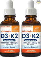 Sandhu's Vitamin D3 K2 Drops for Adults | 5000 IU D3 Liquid, 120mcg K2 Supplement 1 Fl Oz (Pack of 2) | D3K2 Supports Superior Absorption, Energy, Immune, Muscle Health for Men & Women