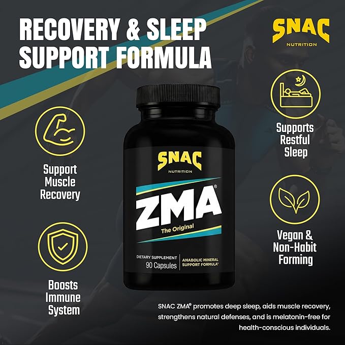 SNAC ZMA The Original Sleep & Recovery Supplement - Supports Muscle Recovery, Restful Sleep, Relaxation, Stress Relief and Immune Support with Magnesium, Zinc & Vitamin B6, 90 Veggie Capsules, 2 Pack