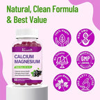 Calcium Magnesium Zinc Gummies with Vitamin D3 and K2, High Absorption Magnesium Glycinate Potassium for Immune and Muscles, Vegan Elderberry Flavor 120 Gummies