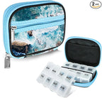 Serfeymi Weekly Travel Pill Organizer Pill Case for Purse with Removable 7 Day Pill Box, Fashionable Travel Medicine Organizer Pill Container for Medicine, Vitamin, Supplement - Blue 03 + Pill Box