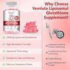 2 Packs 2500MG Liposomal Glutathione Gummies, 2X Absorption Liposomal Glutathione for Women-Complex L-Cysteine, Antioxidant, Skin & Liver Support, Strawberry Flavor, 120 Count