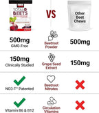 Force Factor Total Beets Blood Pressure Support Supplement with Beets Powder, Great-Tasting Chewables for Heart-Healthy Energy, and Increased Nitric Oxide, 120 Chews, 2-Pack