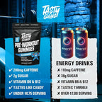 TASTY GAINS - Pre-Workout Gummies – Energy & Focus Boost, Caffeine Gummies for Men & Women, 200mg of Caffeine, Fat-Burning Preworkout for Strength & Endurance (60, Pineapple Mango)