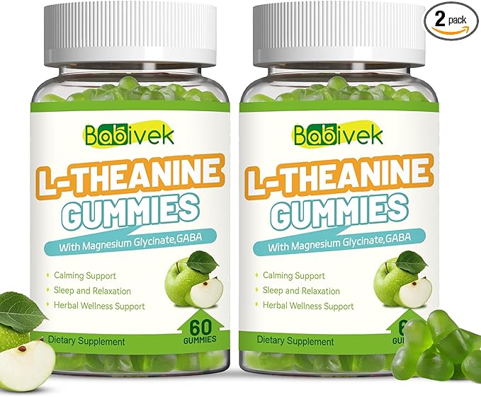 L Theanine Gummies,L-Theanine 400mg with GABA,Magnesium Glycinate Chewable Supplement for Kids & Adults,Stress Relief,Restful and Relaxation Support,Apple Flavor,Vegan Sugar Free 120 Counts