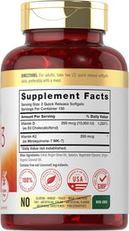 Carlyle Vitamin K2 D3 Supplement | 300 Softgels | 200mcg K2 MK7 & 10,000 IU D3 | Non-GMO, Gluten Free
