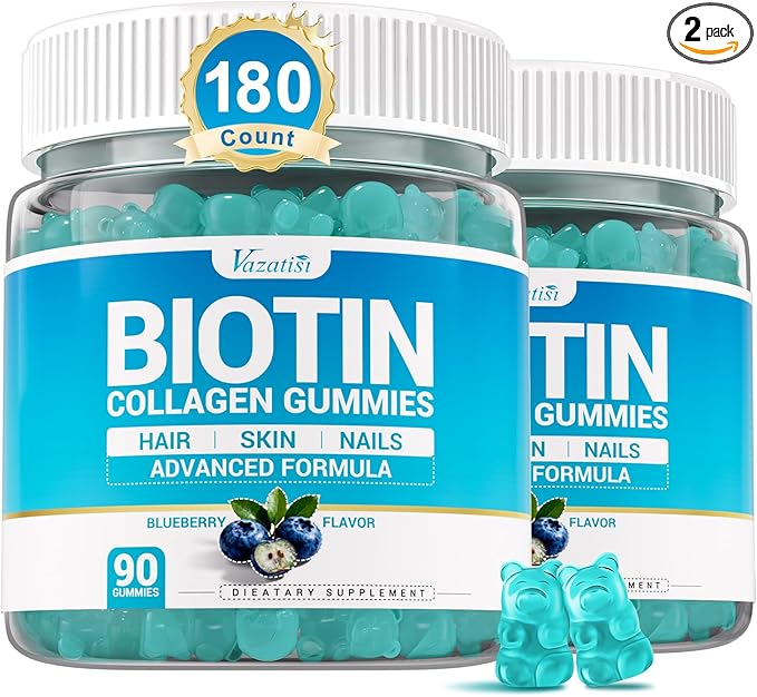 Biotin Gummies 10,000mcg with Collagen - 23-in-1 Hair Growth Gummies for Women & Men - Hair Skin and Nails Gummies with Keratin & Saw Palmetto - Sugar Free Non-GMO, Blueberry, 180 Count