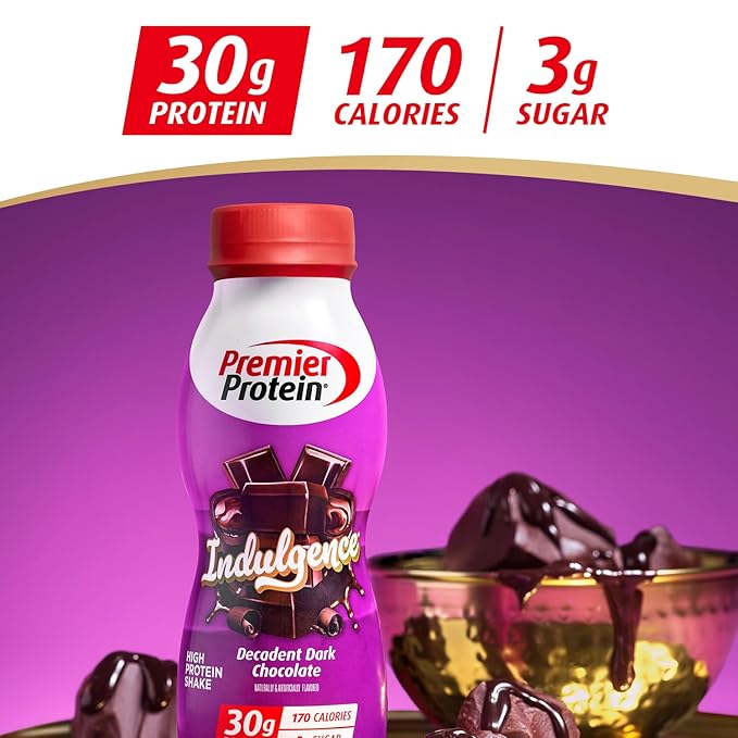 Premier Protein Shake INDULGENCE,Decadent Dark Chocolate,30g Protein,170 Calories,3g Sugar,11.5 fl oz (Packaging May Vary),(Pack of 24)