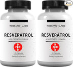 Research Labs 2X Potency Micronized Resveratrol Supplement 2 Fer 1 Ad - 1200mg Per 2 Capsules, 120 Total - Potent Antioxidants Supplement, Trans Resveratrol for Heart Health