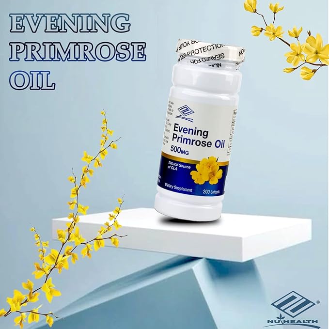 Nu-Health Evening Primrose Oil 500 mg for Women | Natural Source of GLA | Evening Primrose Oil Softgels | Nutritional Support for Skin & Overall Wellness | 200 Count