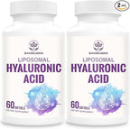 Liposomal Hyaluronic Acid 1000mg, High BioavailabilityHyaluronic Acid Capsules, Dietary Supplement Support Skin and Bones, 120 Capsules (Pack of 2)