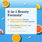 Vitalitown Hyaluronic Acid Supplements 250 mg, Plus 25 mg Vitamin C, Naturally Derived & High Bioavailability, Skin Hydration, 90 Vegan Capsules, 3 Month Supply