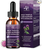 (4 Pack) Milk Thistle Liquid Drops Silymarin 1000mg, Liver Supplement Detox & Cleanse with Dandelion & Artichoke, Milk Thistle Organic Extract for Support Repair Liver Health, Vegan, Non-GMO, 1 Fl Oz