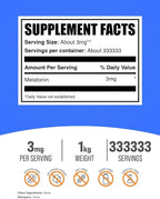 BulkSupplements.com Melatonin Powder - Pure Melatonin, Sleep Aid for Adults - Vegan & Gluten Free, 3mg per Serving, 1kg (2.2 lbs) (Pack of 1)
