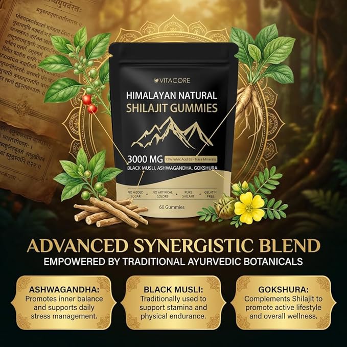 VitacoreHimalayan Shilajit Gummies, Vitadrive Himalayan Natural Shilajit Gummies - Fulvic Acid & Trace Mineral Supplement for Energy & Vitality Support Dietary Supplement - 60 Gummies