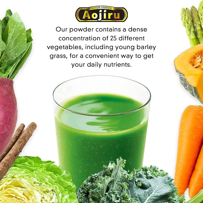 Kin no Aojiru Veggie Blend - 25 Types of Pure Japanese Vegetable Powder Including Young Barley Grass - 3.5g (0.12 oz) Individual Packets, 30 Count - Gluten Free