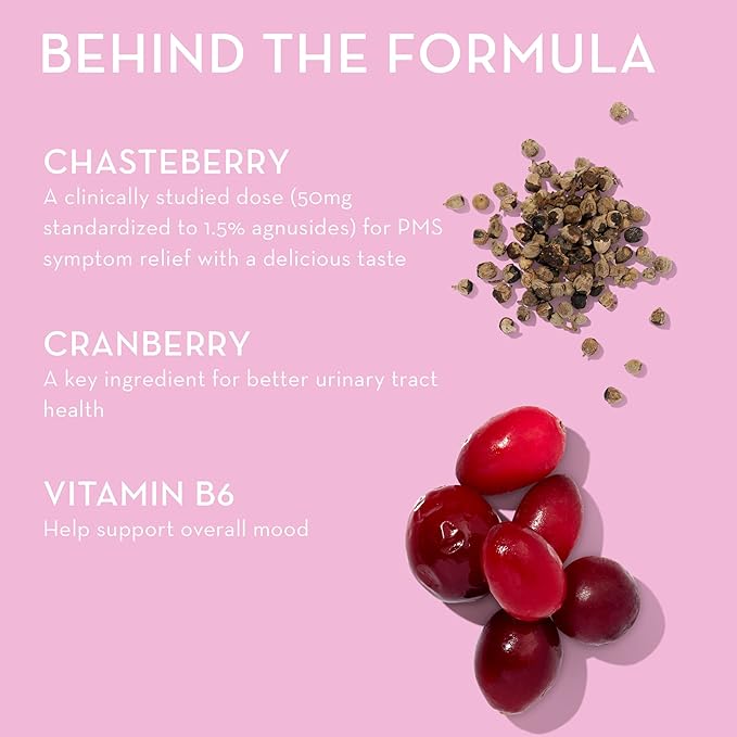 HUM Nutrition SOS PMS Gummies, PMS Support Supplement for Women, Support Cycle Symptoms, Bloating, Hormonal Balance, Includes Vitamin B6, Cranberry & Chasteberry Vitex, Gluten Free, 60 Vegan Gummies