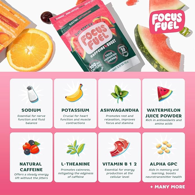 FocusFuel Energy Chews – Strawberry Lemonade Sample Pack (36 Servings) – 100mg Caffeine + Alpha GPC + L-Theanine + B12, Magnesium – No Crash or Jitters