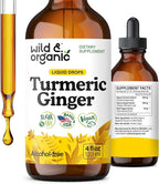 Wild & Organic Turmeric and Ginger Supplement Drops - Joint & Immune Support - Liquid Turmeric Curcumin with Black Pepper and Ginger - Curcumin Supplement - Vegan, Sugar & Alcohol-Free Tincture - 4 oz