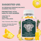 Premium Feminine Balance Gummies PH Balance Vaginal Health Gummies Probiotics Hawaiian Pineapple Female Gummy for Women Private Area - 60 Gummies - 30 Servings
