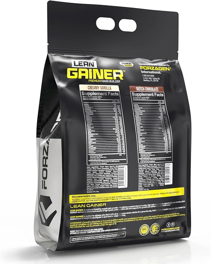 Forzagen Lean Gainer Premium Mass Builder | Mass Gainer Protein Powder for Men & Women | High Calorie Protein, Weight Gain, Bulk, Muscle Building Supplement | Dutch Chocolate, 12 lbs. (16+ Servings)