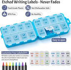 Foldable & Portable Pill Organizer 2 Times A Day with Extra Compartments - Etched Labels - Weekly 7 Day AM PM Medicine Box, Week Daily Travel Pill Case Holder Dispenser for Vitamin, Supplement - Blue