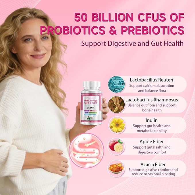 Menopause Supplements For Women, 400mg Black Cohosh & 200mg DIM for Hot Flashes, Night Sweats Relief & Hormone Balance, 35-in-1 with Probiotics, Ashwagandha & Red Clover, 200 Capsules/100-Day Supply