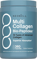 NeoCell Multi Collagen Peptides Capsules | 360 Pills | 10 Types of Advanced Bio-Peptides | Superior Absorption | Grass Fed Complex Supplement | for Women and Men