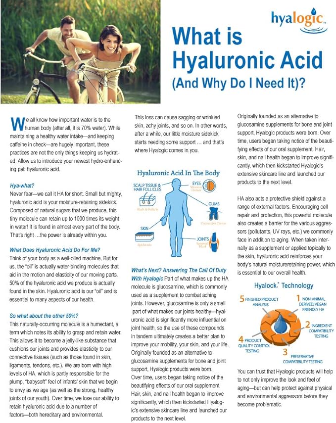 Hyalogic Hyaluronic Acid Chewable Lozenge - Chewable Tablets for Joints, Skin Care & Eyes – Vegan, Sugar-Free and Berry Favored Hyaluronic Acid Supplements (60 Count)
