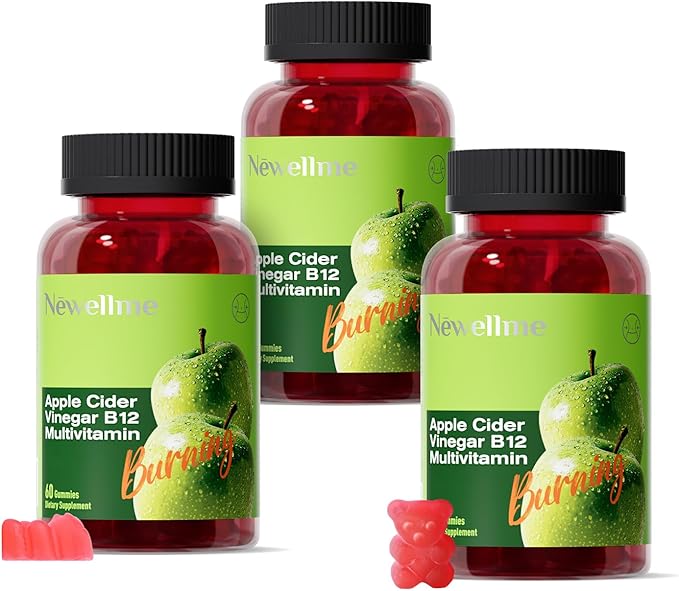 NEWELLME ACV Gummies with the Mother & B12 – Sugar-Free, Great-Tasting Vegan Gummies for Digestion, Metabolism & Daily Energy Support, 180 Count