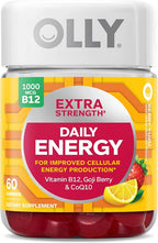 OLLY Extra Strength Daily Energy Gummy, Caffeine Free, 1000mcg Vitamin B12, CoQ10, Goji Berry, Adult Chewable Supplement, Berry Yuzu Flavor - 60 Count