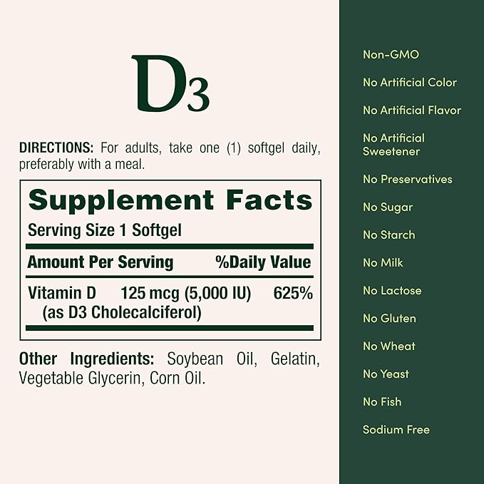 Nature's Bounty Vitamin D3 5000 IU Softgels, Rapid Release, Immune Support, Vitamin D Supplements, 240 Ct