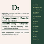 Nature's Bounty Vitamin D3 5000 IU Softgels, Rapid Release, Immune Support, Vitamin D Supplements, 240 Ct