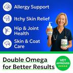 BARK&SPARK Omega 3 + Fish Oil for Dogs - Skin Allergy Chews, Itch Relief, Hot Spots Treatment - Fish Oil Liquid Supplement for Pets, EPA+DHA Fatty Acids, Skin & Coat Support - Bundle: 180 Ct + 16 Oz