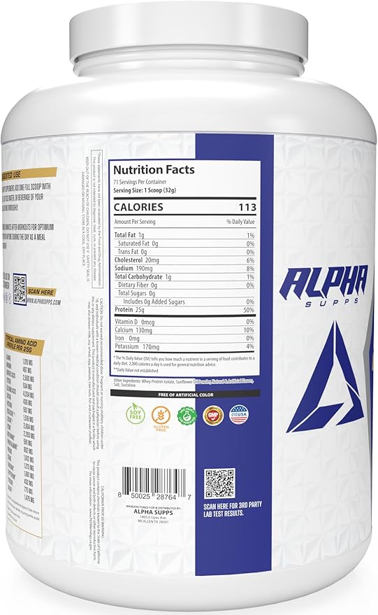 Alpha Supps ISO, Low Carb 100% Whey Protein Isolate Powder, 25 Grams Per Serving, Helps Support Muscle Growth, Low Sugar and Gluten Free (Vanilla Ice Cream, 5 lb)