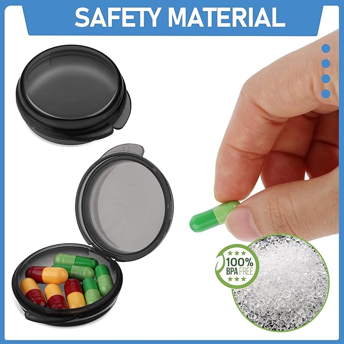 WLLHYF 4 Pcs Mini Pill Organizer Small Pill Box Cute Portable Pill Case for Pocket Purse Travel Storage Containers Earplug Case Medicine Dispenser Vitamin Holder(4 Black)