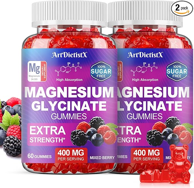 Magnesium Glycinate Gummies 400mg, Sugar Free Mаgnеsium Gummiеs for Adults with Magnesium Malate, Zinc, and Vitamin B6 for Sleep, Body Support and Relaxation, Non GMO, 120 Count-Multi-Flavor