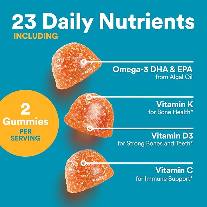 SmartyPants Teen Guy Plus Multi & Omegas Multivitamin Gummies with Omega 3 DHA/EPA, Vitamins D3, C, B12, B6, A, K, Zinc, Folate, Gluten Free, Clean Label, Pineapple Orange, 60 Gummies (30 Day Supply)
