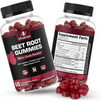 Beet Root Gummies - Super Nitric Oxide Beets Supplement - Red Beetroot Heart Chews with Grape Seed Power & B12- Pomegranate Flavor, 60 Chewables Beets
