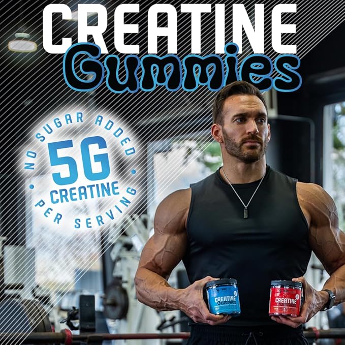 Creatine Monohydrate Gummies, 5g Creatine per Serving, Sugar-Free Creatine Supplement for Strength, Lean Muscle & Cognitive Support, Sour Blue Razz, 120 Gummies