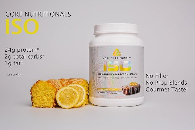 Core Nutritionals ISO Whey Protein Isolate | High-Purity Protein from Whey Isolate | Lean Muscle & Recovery Support | 32 Servings (Lemon Pound Cake)