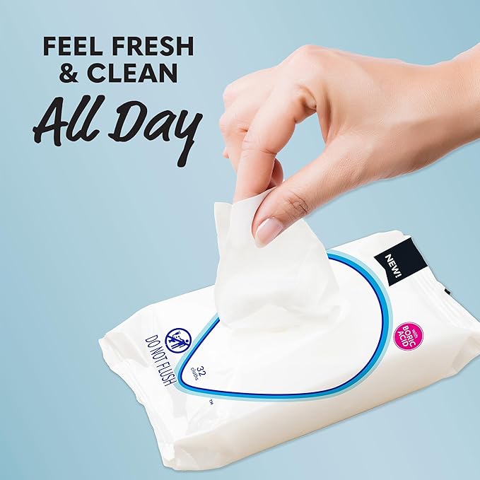 Summer's Eve Ultimate Odor Protection Daily Feminine Wipes, Gentle pH-Balanced Formula with Boric Acid Cleanses & Removes Vaginal Odor, Resealable Pack, 32 Body Wipes