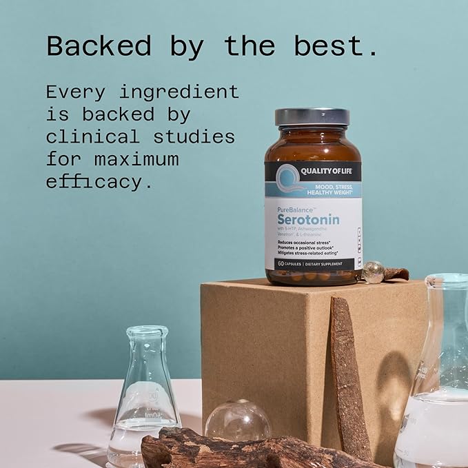 Quality of Life Pure Balance Serotonin Premium–Helps Boost Serotonin & Cortisol Levels - Includes 5-HTP, Venetron, Sensoril, Vitamin D3 & L-Theanine–60 Capsules