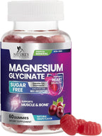 Magnesium Glycinate Supplement Gummies - Magnesium Supplement with Bone Muscle Heart Health & Sleep Support - Gentle on Stomach & Chelated for Max Absorption - Grape Flavor & Sugar Free - 60 Gummies