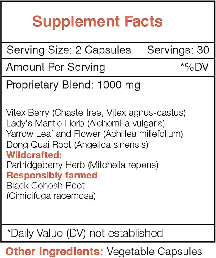 Secrets of the Tribe Cycle Regulator 60 Capsules, 1000 mg, Vitex,Partridgeberry, Lady's Mantle, Black Cohosh, Yarrow, Dong Quai. Women's Health Formula (60 Capsules)