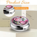 WLLHYF Pill Box Cute Small Pill Box for Purse & Pocket Medicine Organizer Travel Pillbox Waterproof Pill Case Metal Pill Container Holder for Vitamins, Fish Oil, Supplements (Silver Peony)