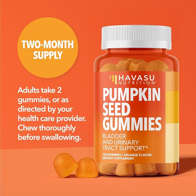 Pumpkin Seed Oil Gummies for Bladder and Urinary Tract Support - 200mg Pumpkin Seed Extract Per Serving - Vegan, Non-GMO, Gluten-Free - Sugar Free Pumpkin Seed Gummies - Orange Flavor, 60 Servings