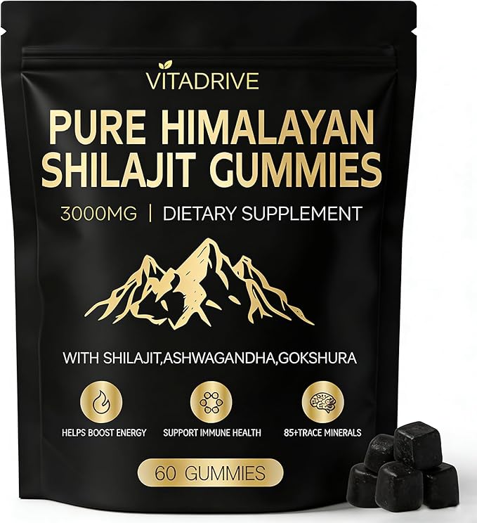 Himalayan Shilajit Gummies for Men & Women, Shilajit Gold Gummies Energy Boost, 85+ Trace Minerals & Fulvic Acid, 60 Count