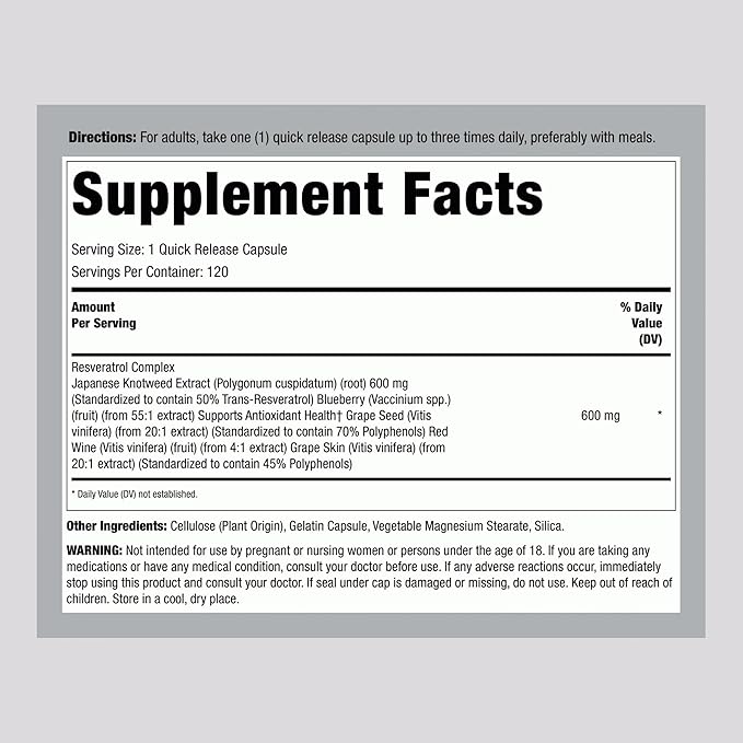 Lindberg Resveratrol Supplement | 120 Capsules | Complex with Grape Seed and Red Wine Extract | Non-GMO, Gluten Free